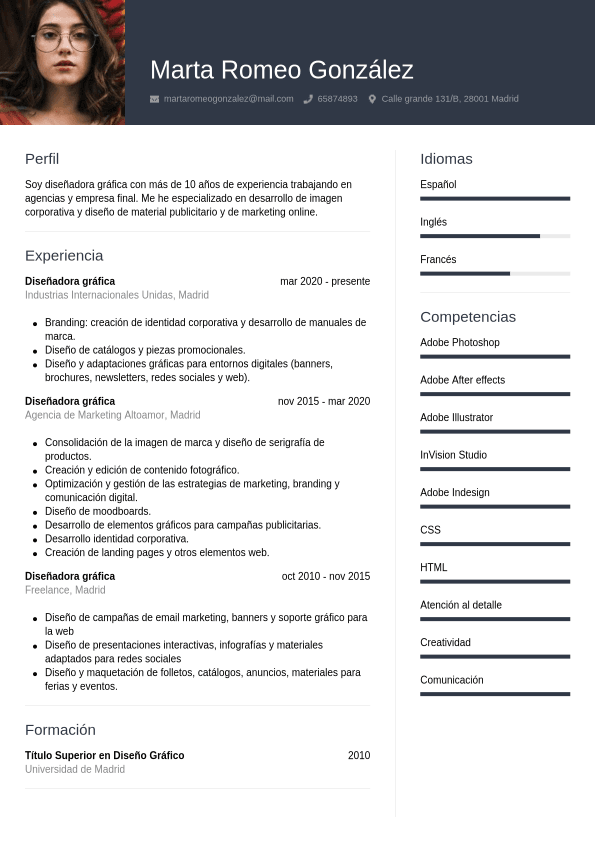 Dise Ador Gr Fico Ejemplo De Cv Cvwizard