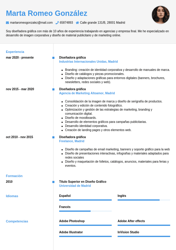 CV diseñador gráfico Ejemplo creativo y profesional CVwizard