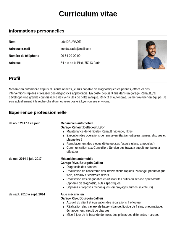 Exemple De Cv M Canicien Auto Cvwizard