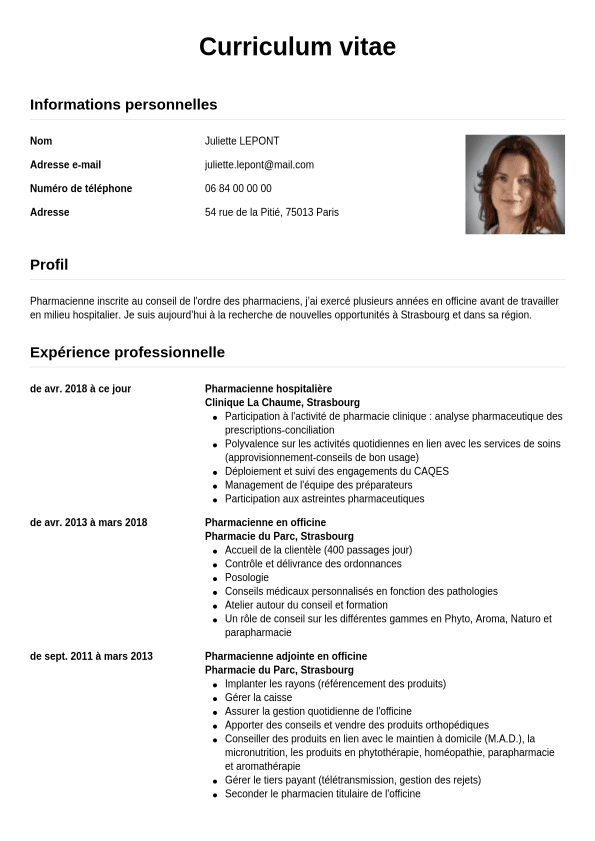 Exemple De Cv Pharmacien Cvwizard