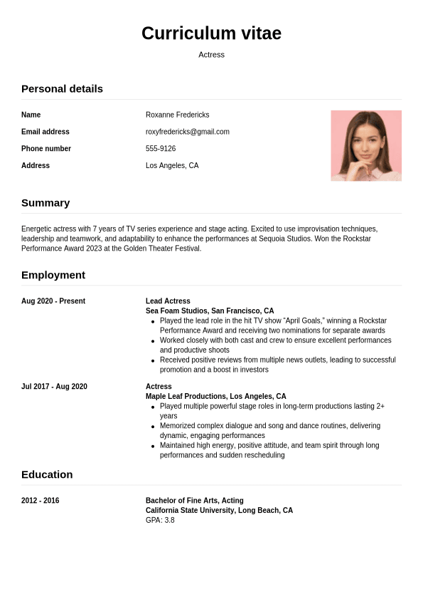 Acting Resume Examples & Writing Tips - CVwizard