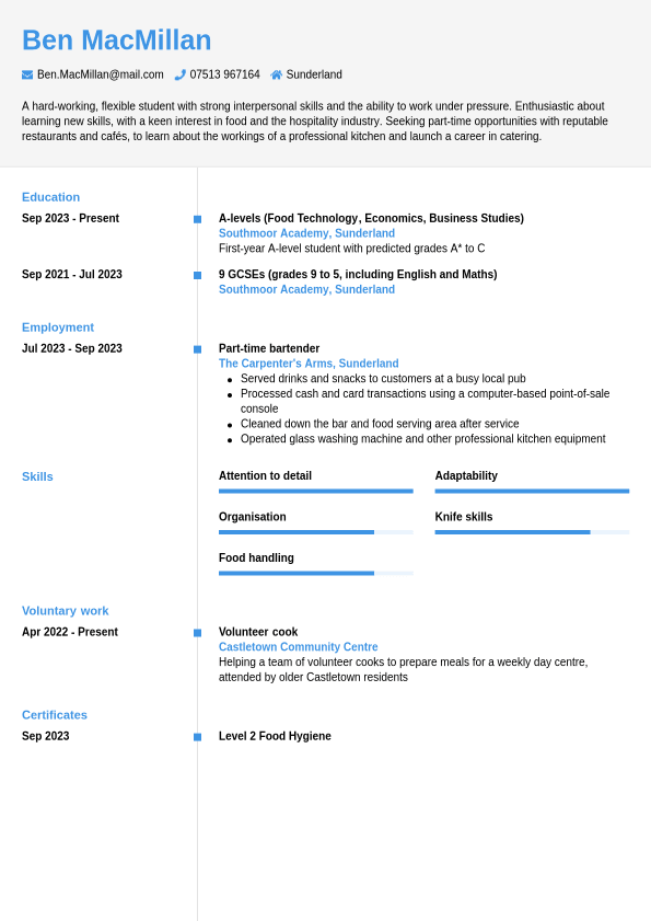 16-Year-Old CV Example - CVwizard