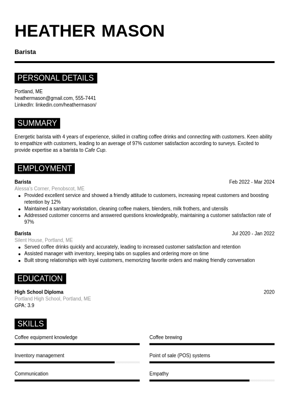 writing a barista resume