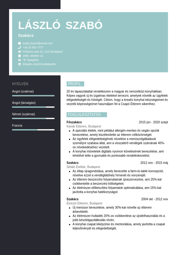 Így írd meg szakács önéletrajzod a sikerért! - CVwizard
