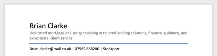CV headline for a mortgage advisor
